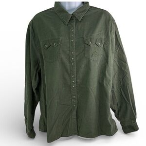 Shyanne Olive Western Corduroy Button-Down Shirt with the pearl snaps
